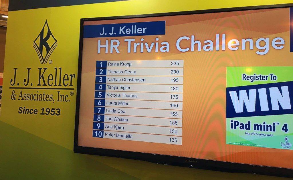 J. J. Keller nearly doubled their lead count goal with Challenge Bar Trivia game in their 20 x 20 SHRM 2017 booth